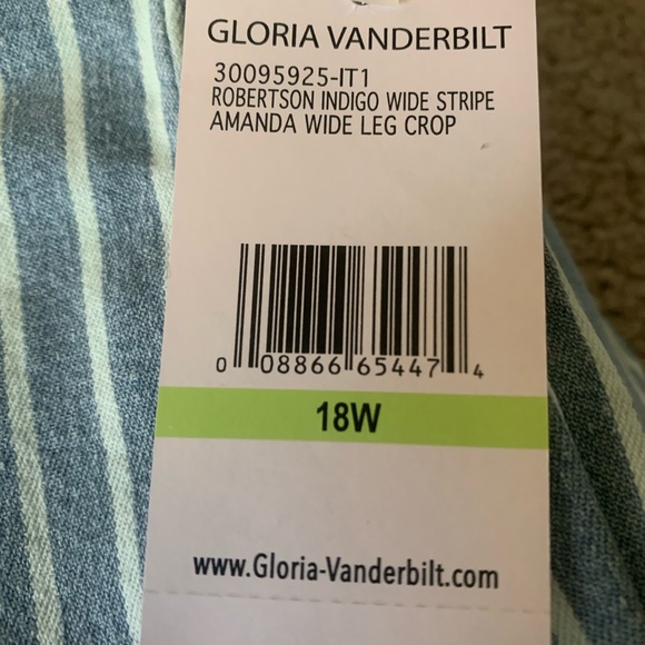 (1598) Gloria Vanderbilt Robertson Indigo Wide Stripe Amanda Wide Leg Crop Pants - Picture 7 of 8